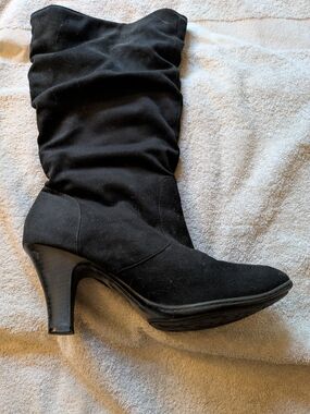 Vintage Joclyn Smith lack Suede Slouch Mid-Calf Heeled Boots Size 11